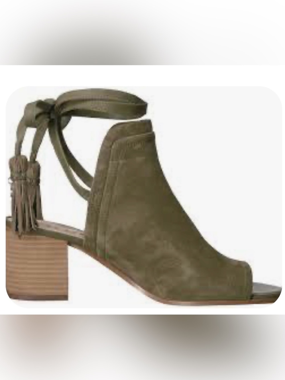 Sam Edelman Olive Suede Open-Toe Ankle Wrap Block Heel Mule